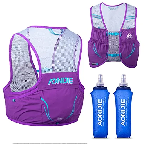 AONIJIE Lovtour Hydration Race Vest,2.5L Running Vest Lightweight Pack with 2 Soft Water Bottles Bladder for Marathoner Running Race Cycling Hiking Camping Biking (Purple(S-M))
