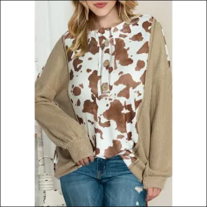 Apricot Animal Print Knitted Sleeve Top: Fashion that Roars (purr-fectly)!