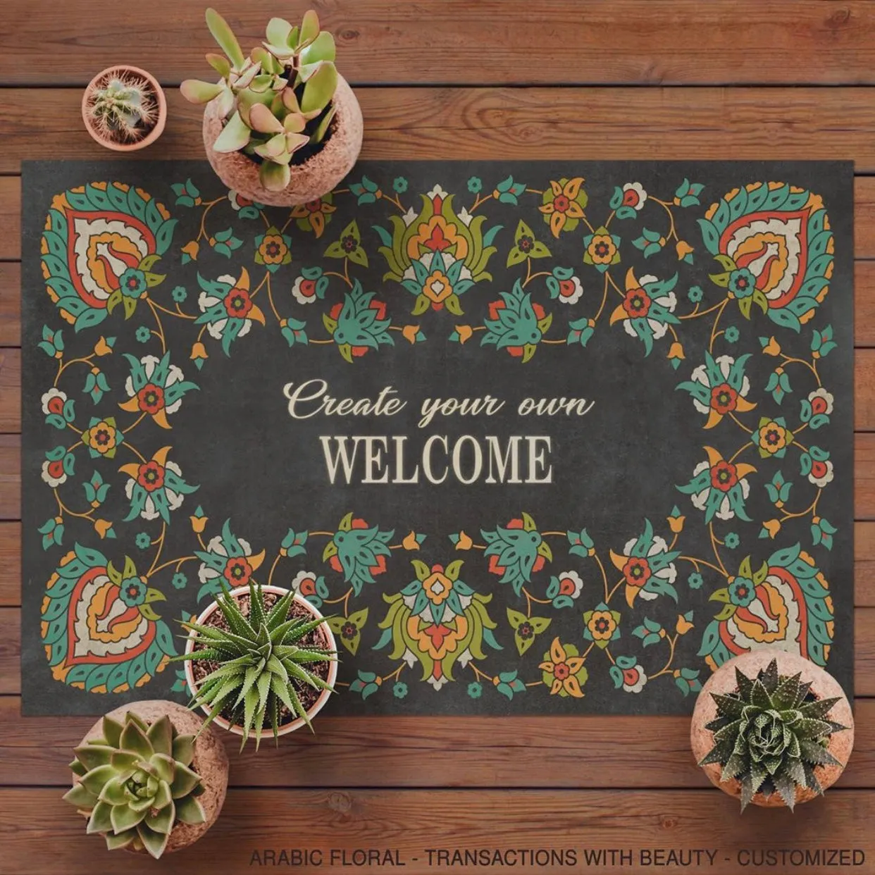 Arabic Floral "Transactions with Beauty" Customized Vinyl Mat - Spicher & Co.