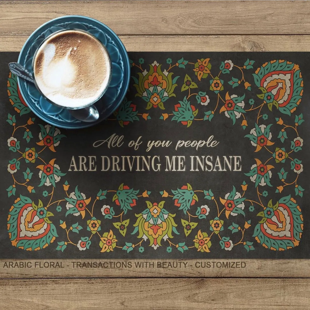 Arabic Floral "Transactions with Beauty" Customized Vinyl Mat - Spicher & Co.