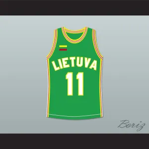 Arvydas Sabonis 11 Lithuania Green Basketball Jersey 2