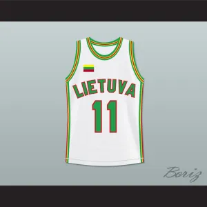 Arvydas Sabonis 11 Lithuania White Basketball Jersey 2