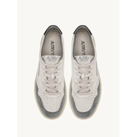 Autry Medaliist Low Sneakers in White, Grey and Black Suede and Leather