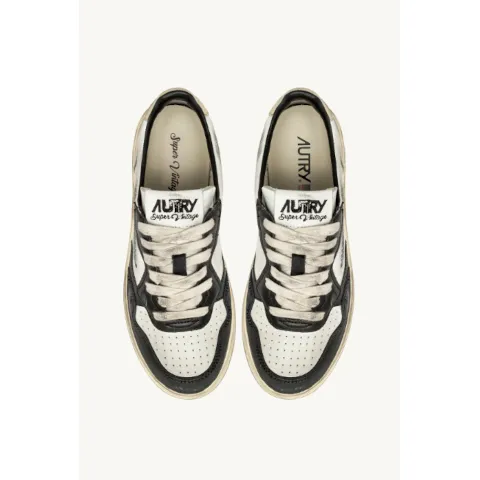 Autry Medalist Low Super Vintage Sneakers in White, Black and Platinum