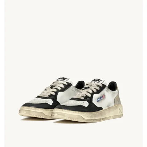 Autry Medalist Low Super Vintage Sneakers in White, Black and Platinum