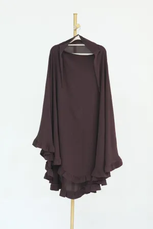 Ayman One Layer Ruffle Edge Khimar Hijab in Dark Coffee