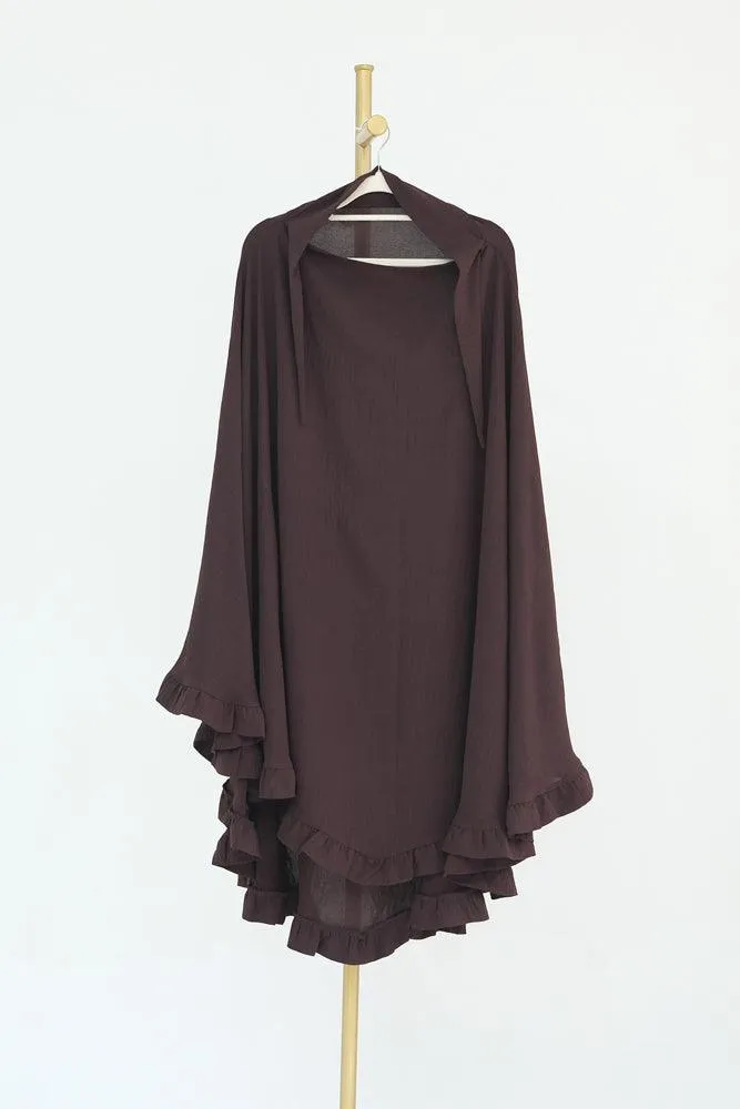 Ayman One Layer Ruffle Edge Khimar Hijab in Dark Coffee