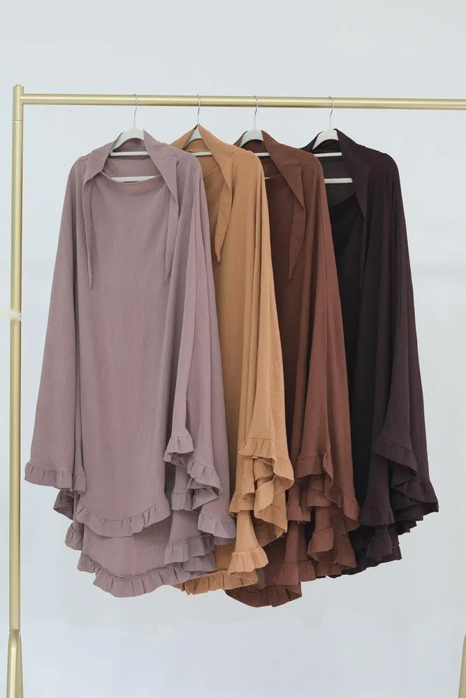 Ayman One Layer Ruffle Edge Khimar Hijab in Dark Coffee