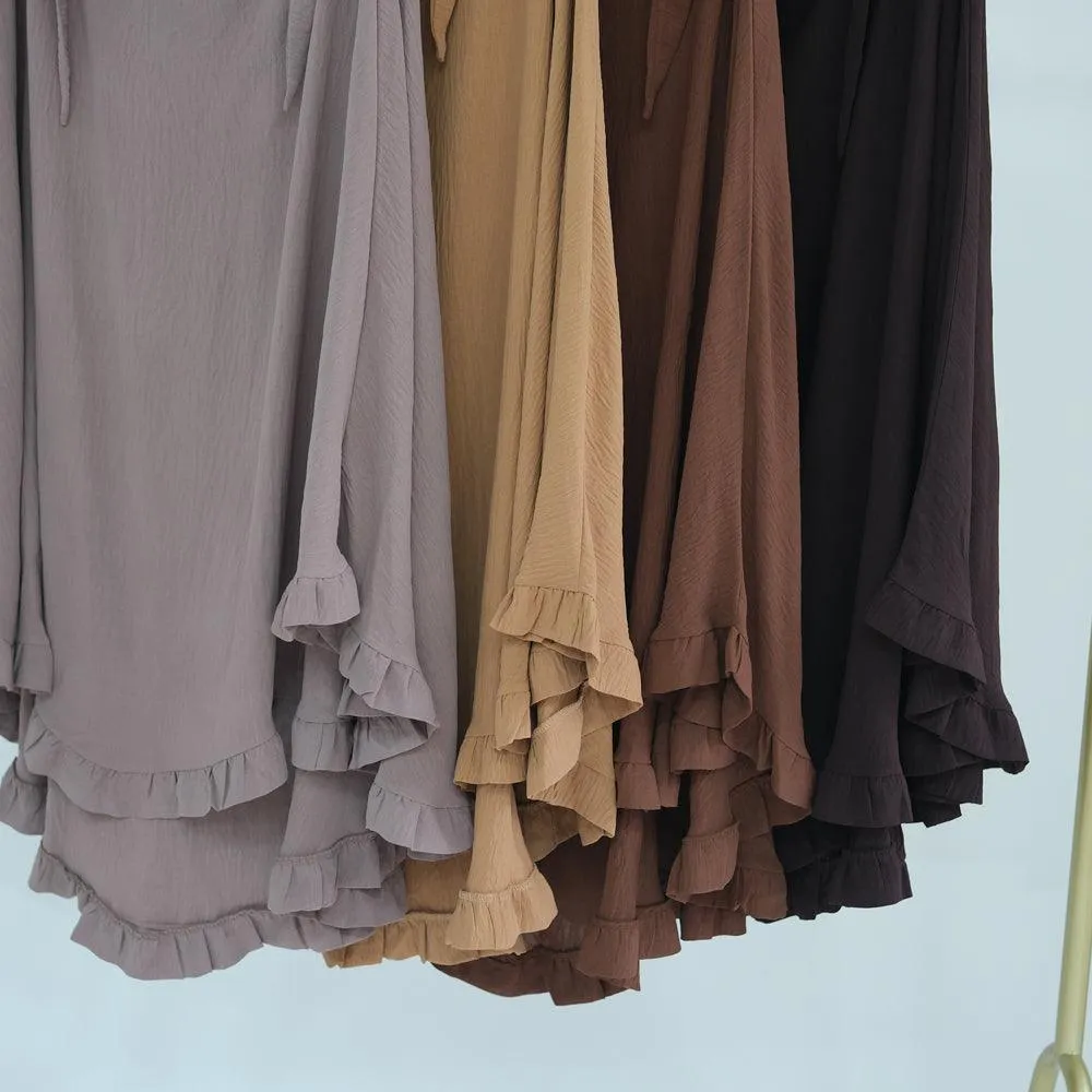 Ayman One Layer Ruffle Edge Khimar Hijab in Dark Coffee