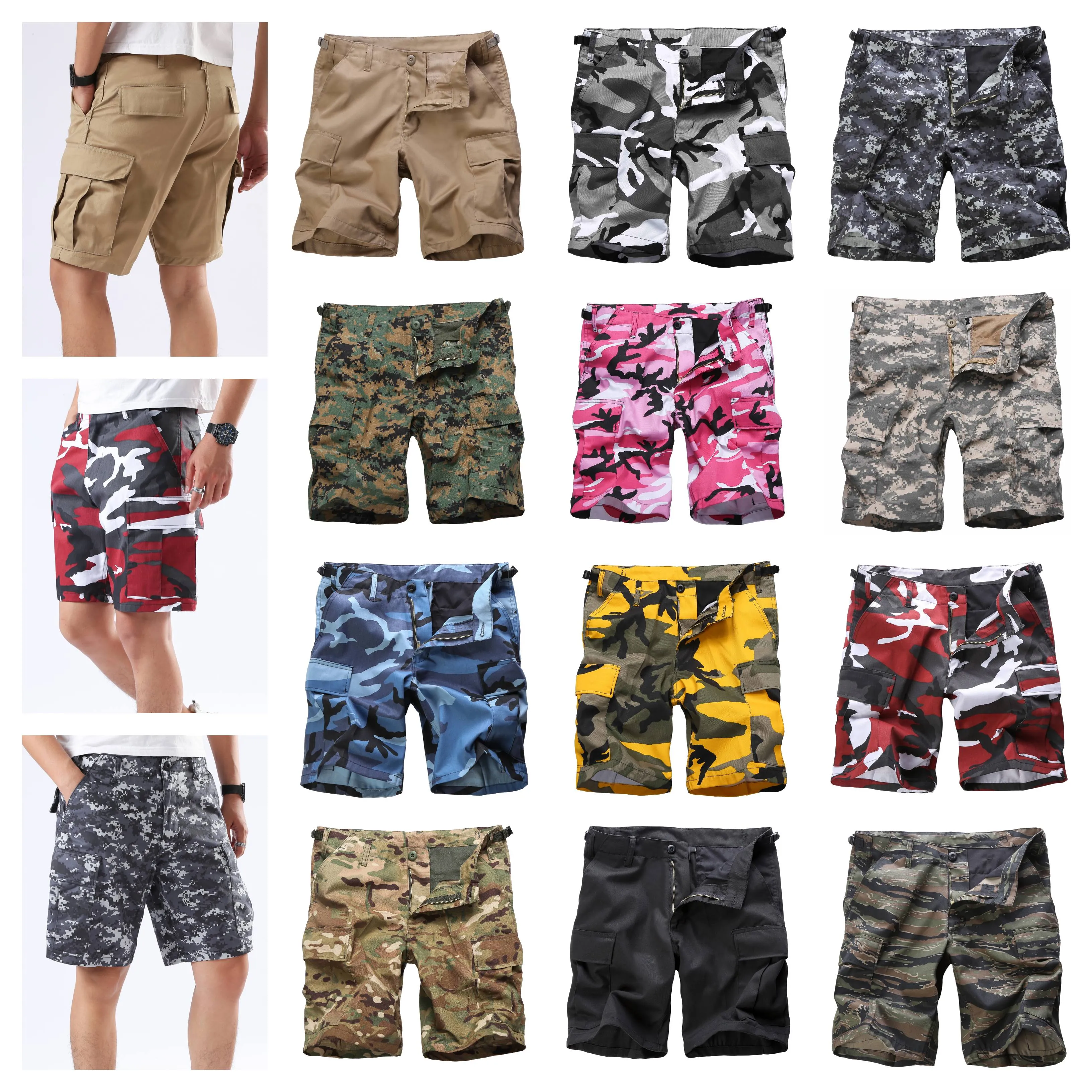 BACKBONE Mens Casual Cargo Shorts Army Military BDU Shorts with Zip Fly - Camo Colors