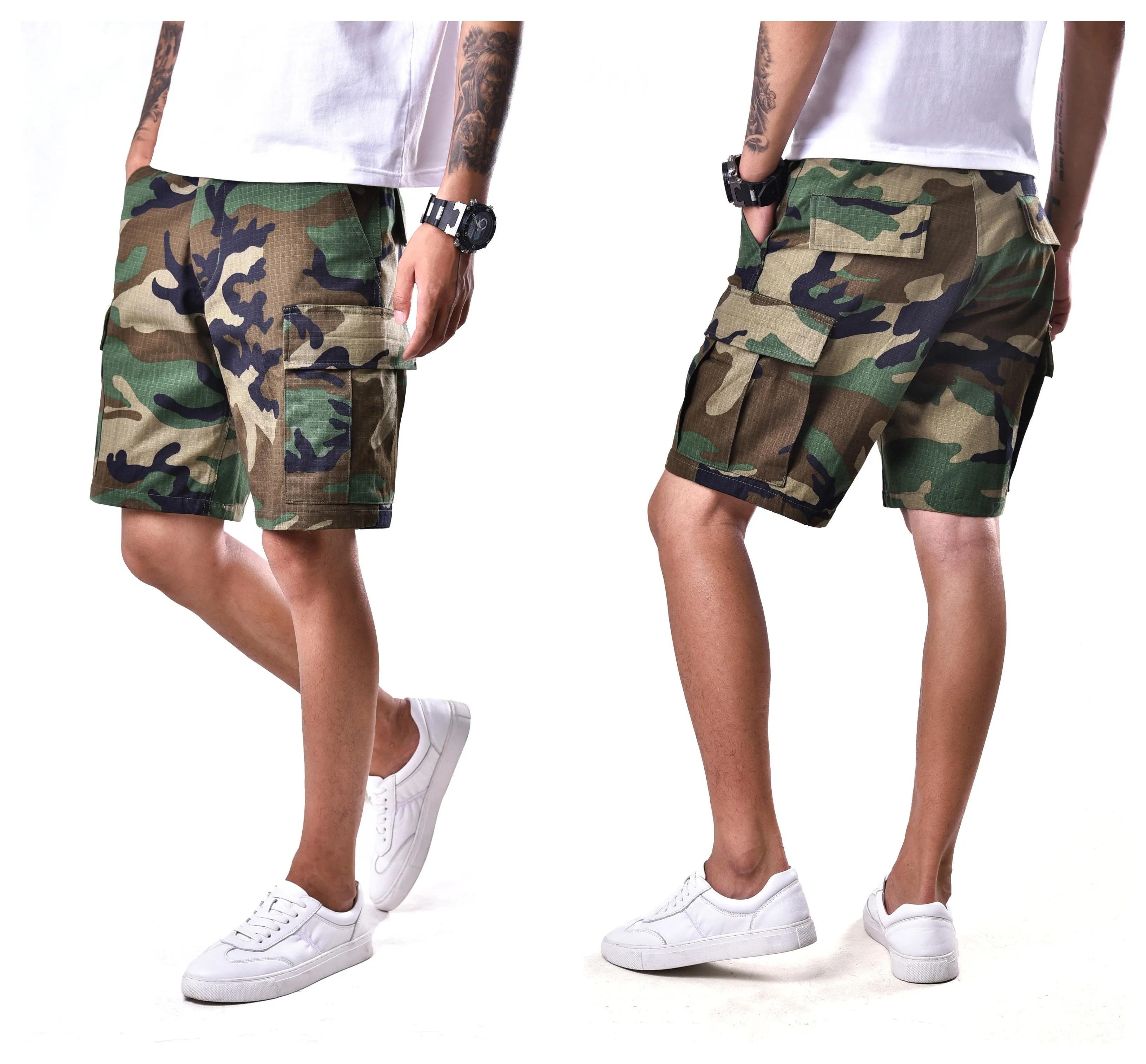 BACKBONE Mens Casual Cargo Shorts Army Military BDU Shorts with Zip Fly - Camo Colors
