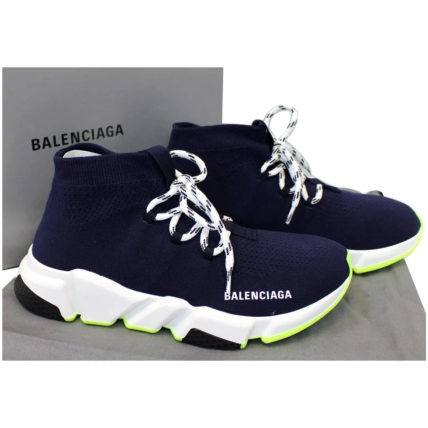BALENCIAGA Mid Speed Lace-up Sneakers Blue US 9