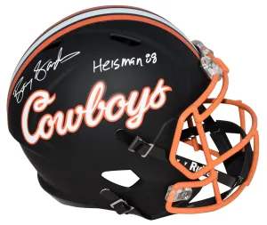 BARRY SANDERS SIGNED OKLAHOMA STATE COWBOYS FULL SIZE SPEED HELMET   HEISMAN 88