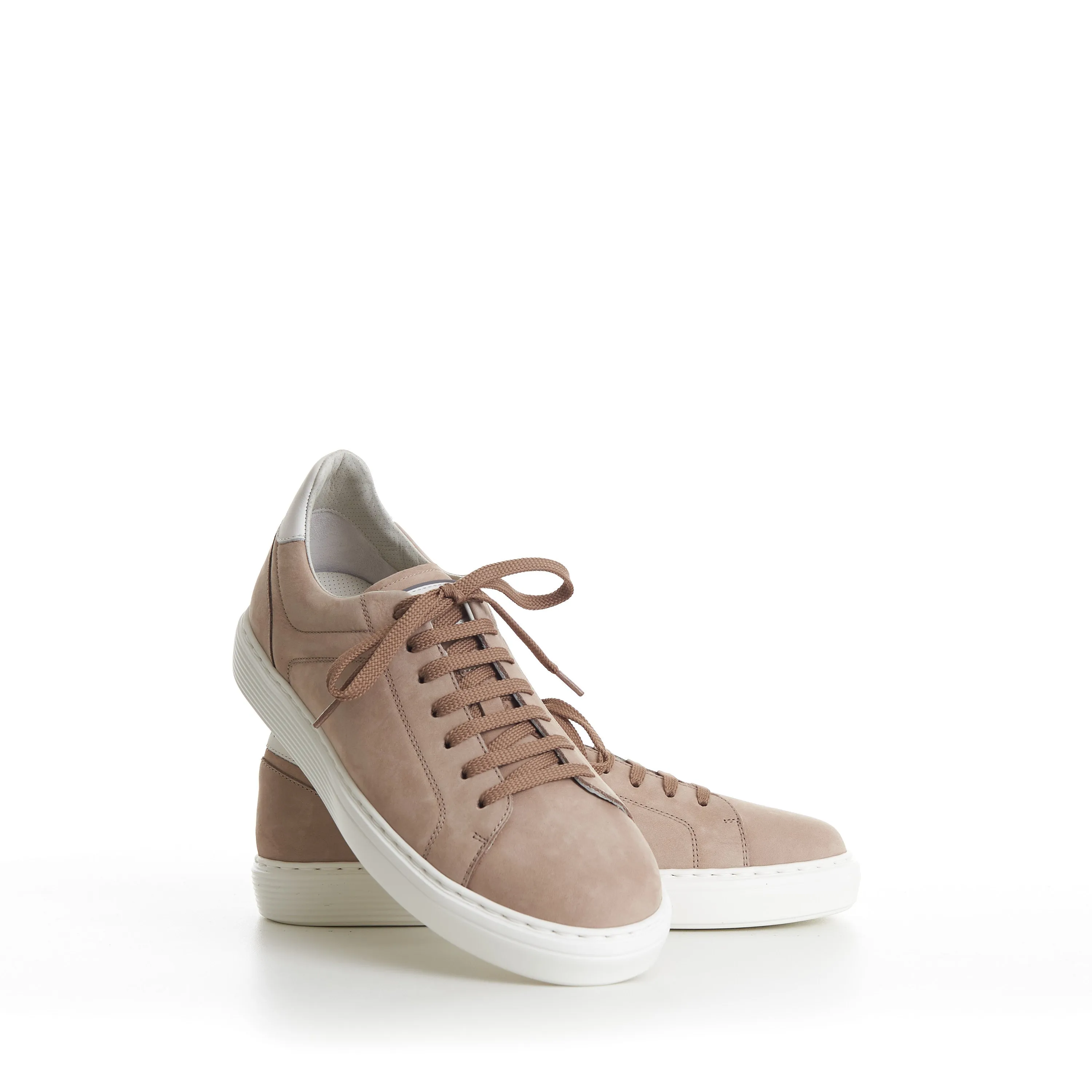 Beige Low-top Sneakers - Nubuck, Rubber Sole, Leather-Trim