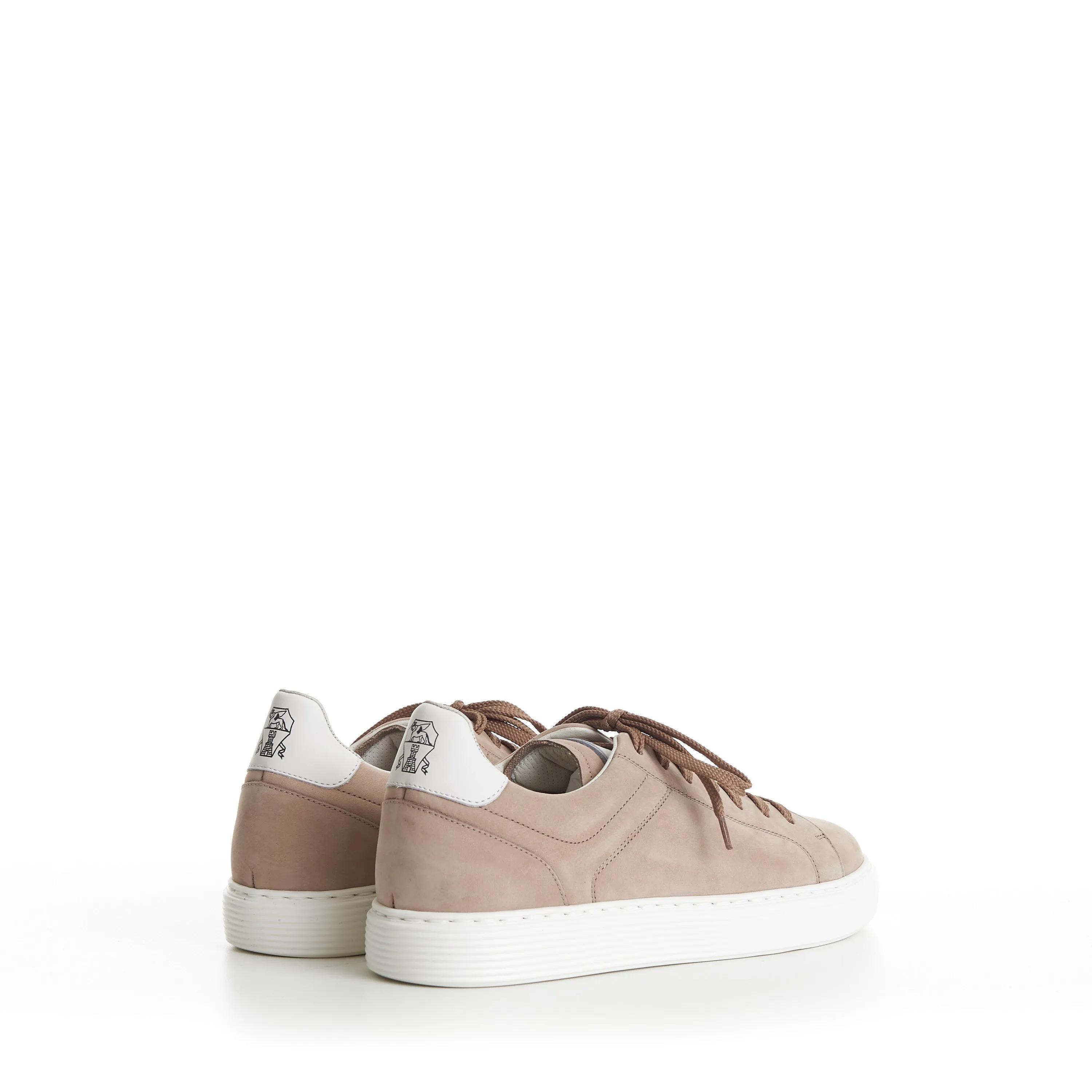 Beige Low-top Sneakers - Nubuck, Rubber Sole, Leather-Trim