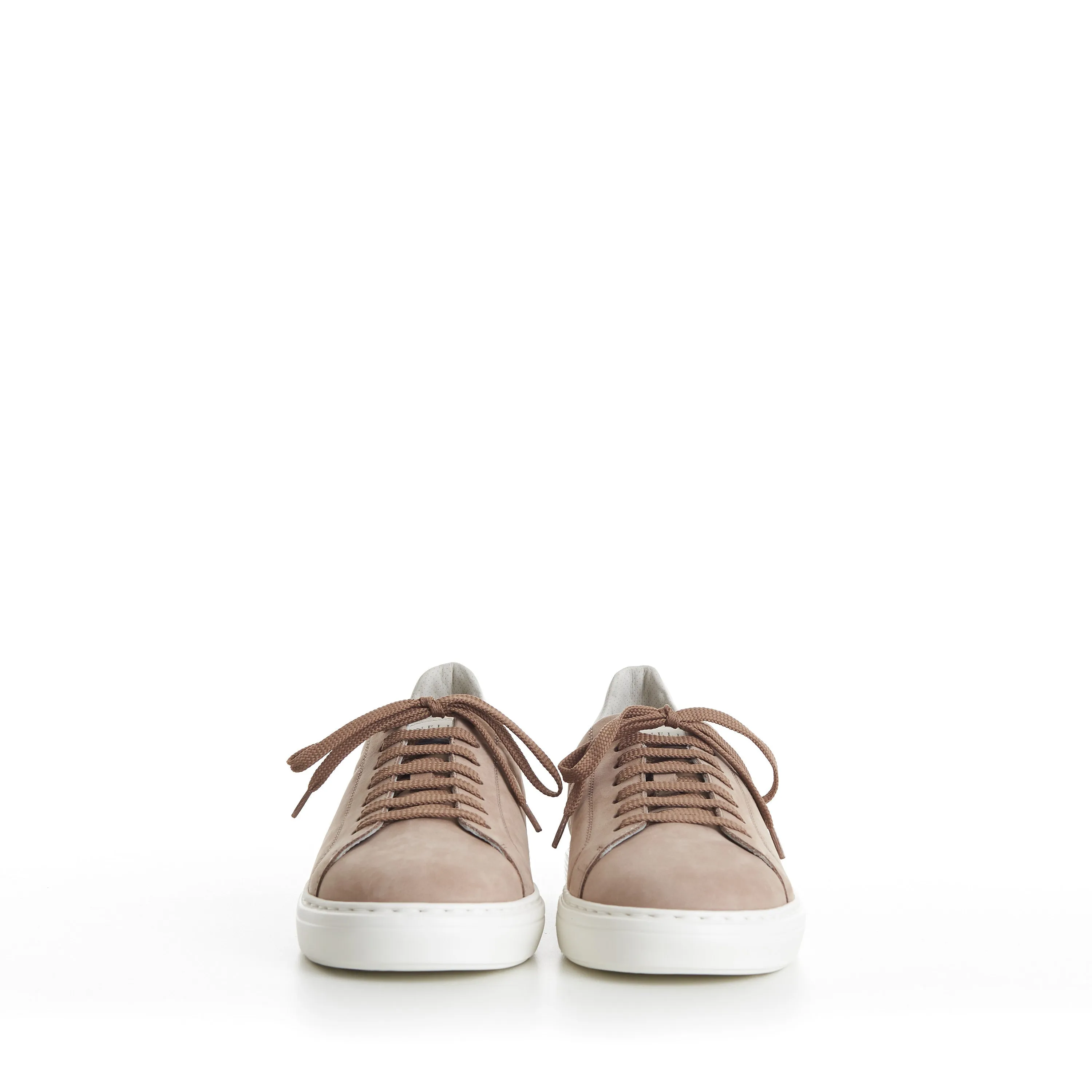Beige Low-top Sneakers - Nubuck, Rubber Sole, Leather-Trim