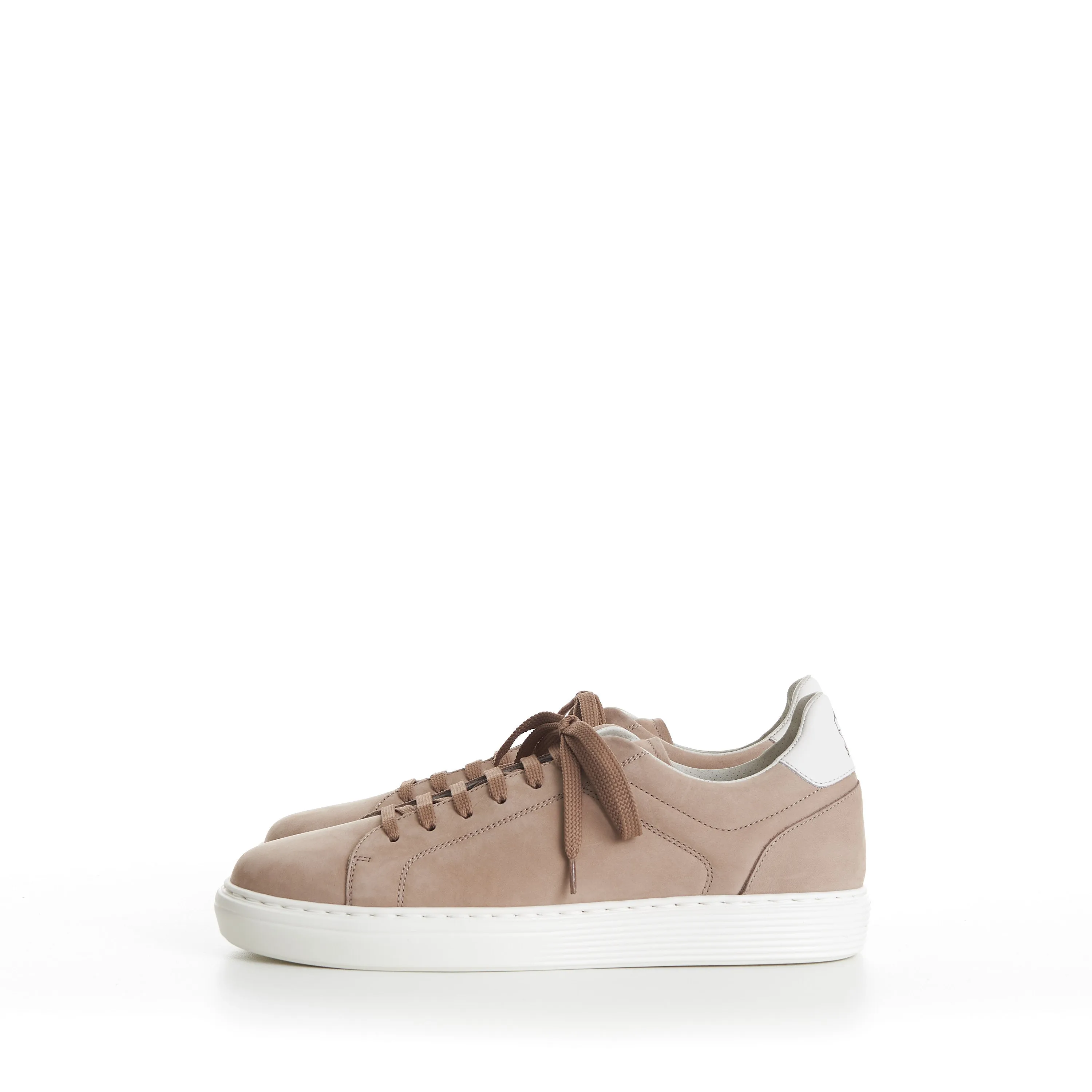 Beige Low-top Sneakers - Nubuck, Rubber Sole, Leather-Trim