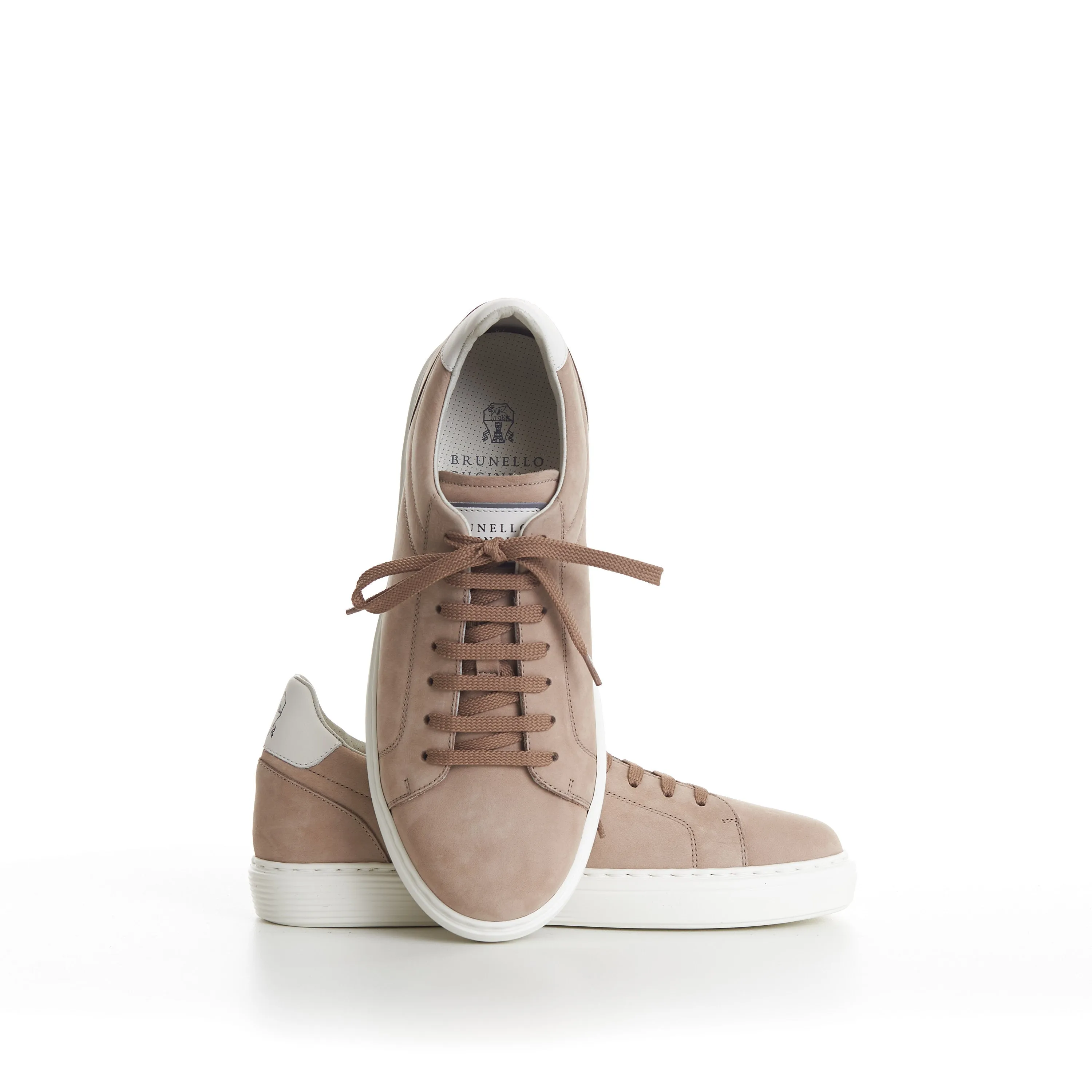 Beige Low-top Sneakers - Nubuck, Rubber Sole, Leather-Trim