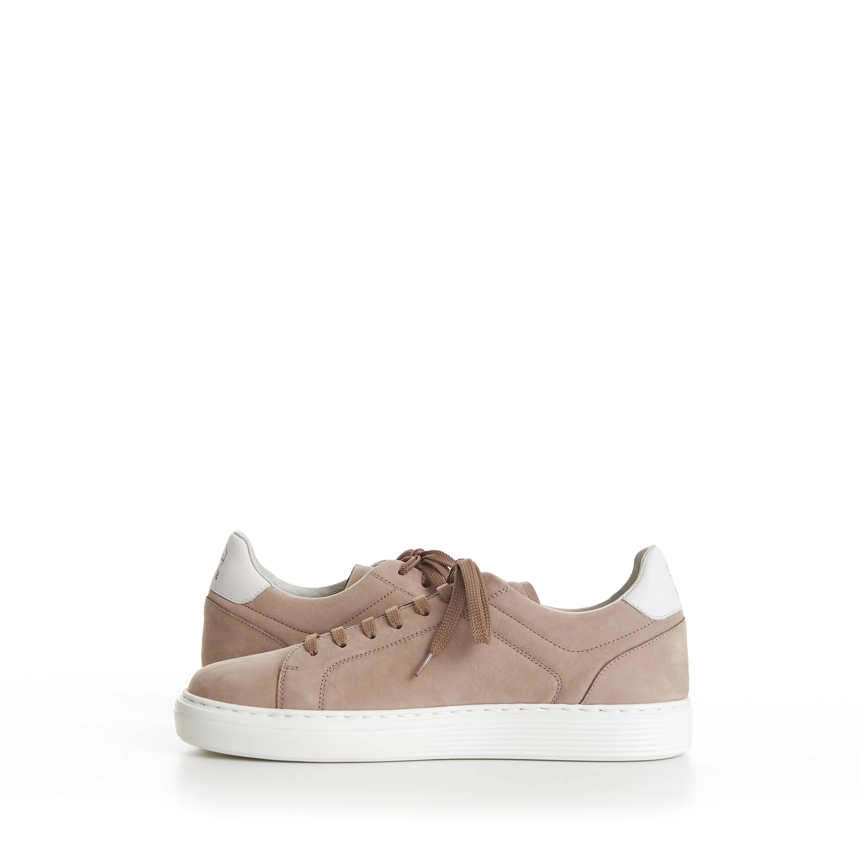 Beige Low-top Sneakers - Nubuck, Rubber Sole, Leather-Trim