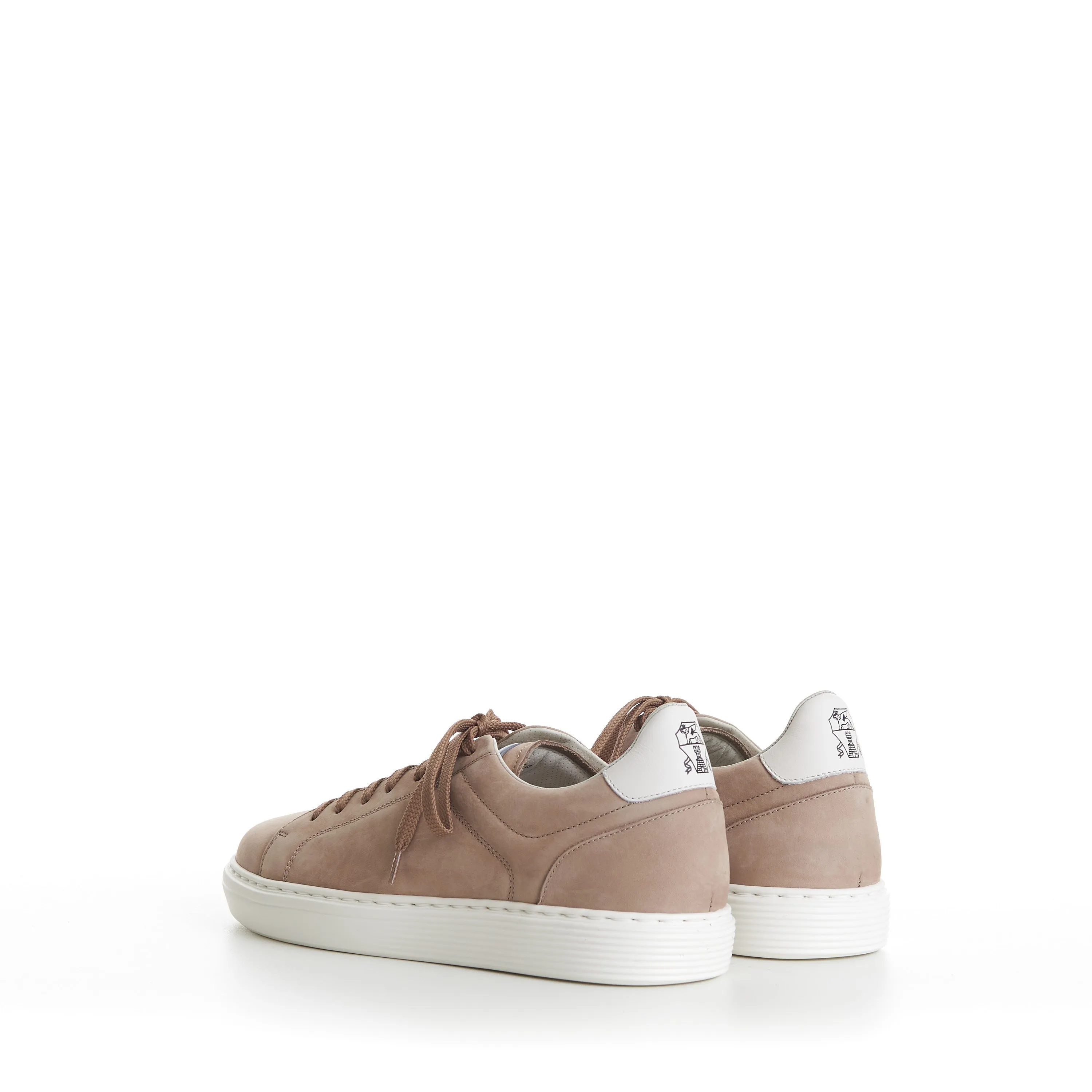 Beige Low-top Sneakers - Nubuck, Rubber Sole, Leather-Trim
