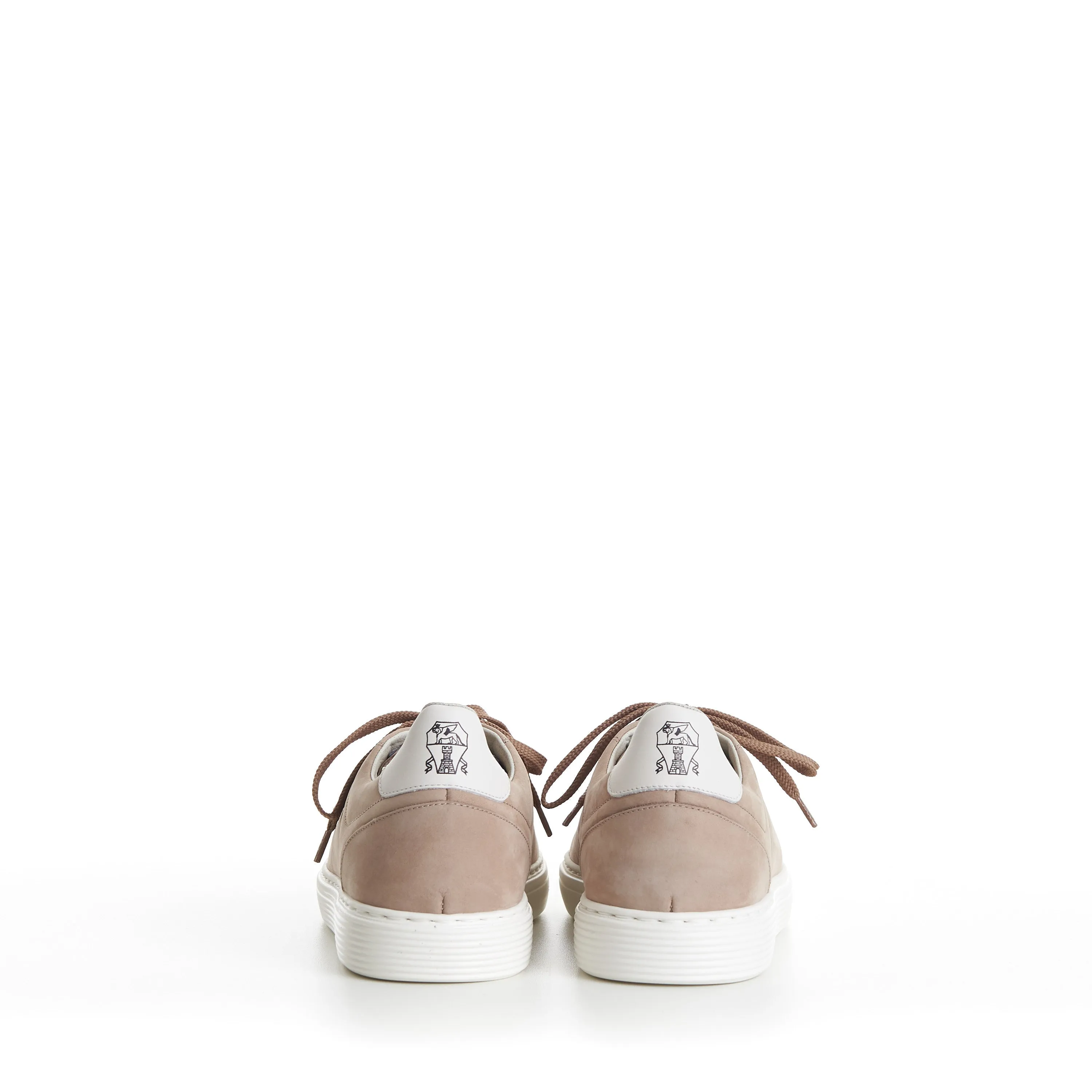 Beige Low-top Sneakers - Nubuck, Rubber Sole, Leather-Trim