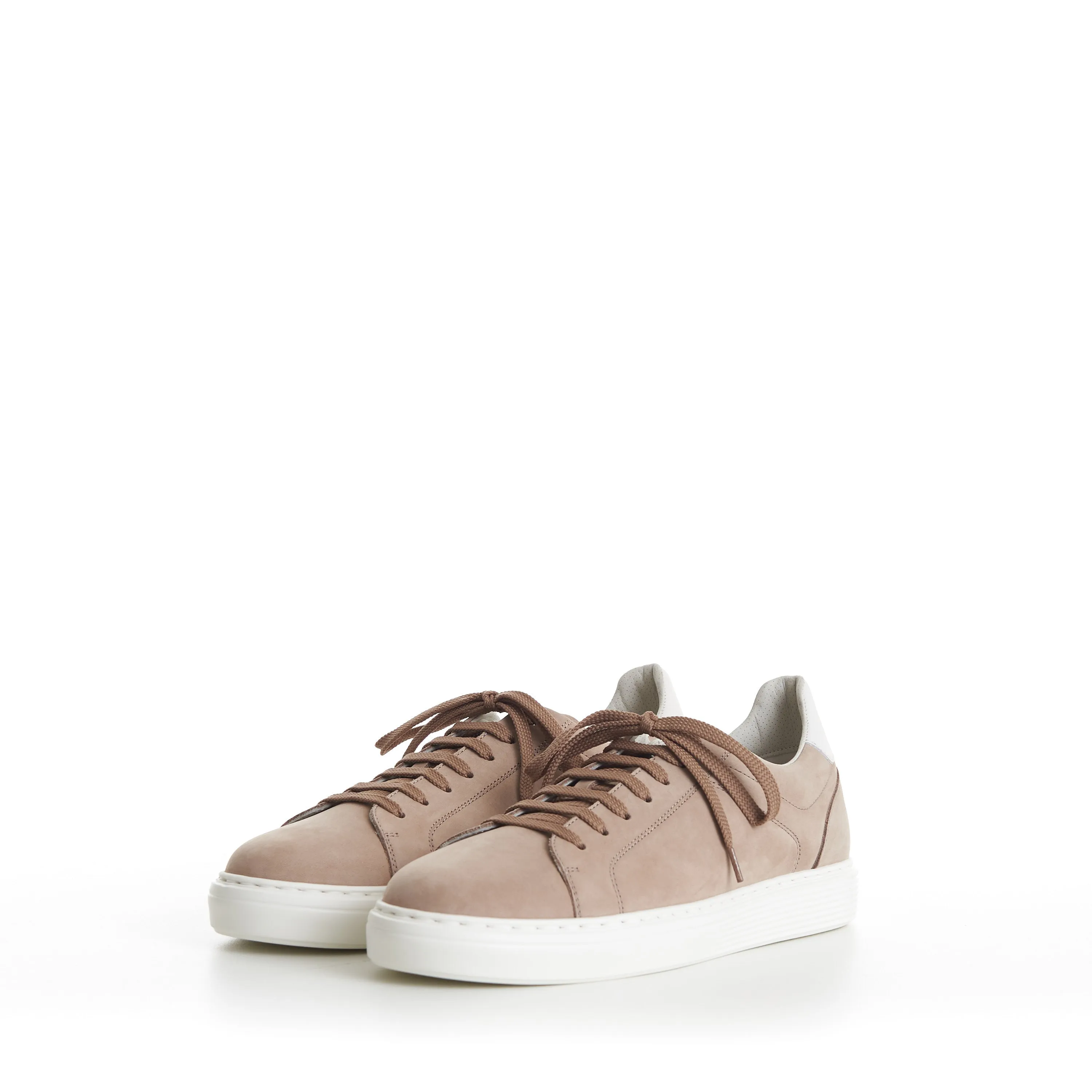 Beige Low-top Sneakers - Nubuck, Rubber Sole, Leather-Trim