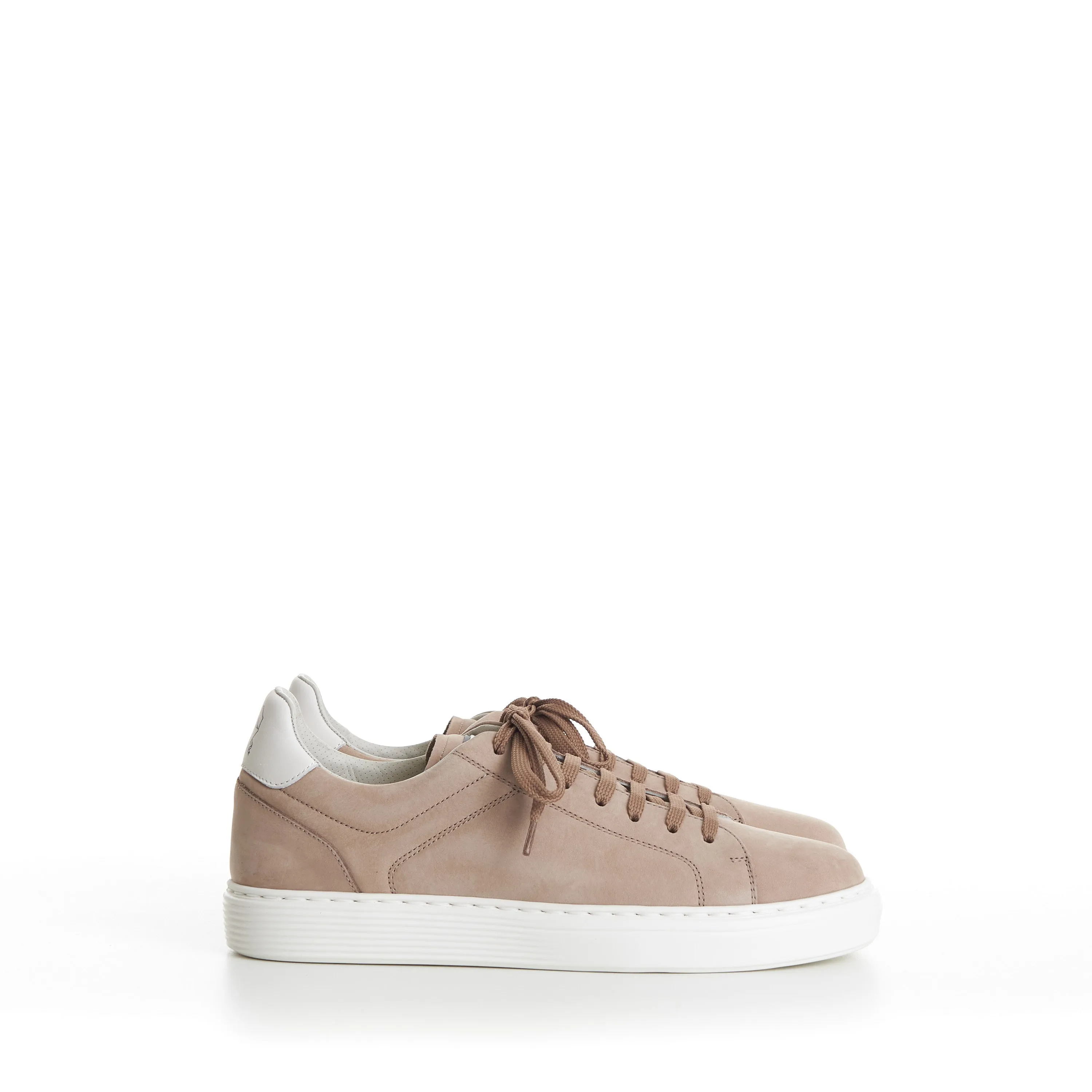 Beige Low-top Sneakers - Nubuck, Rubber Sole, Leather-Trim