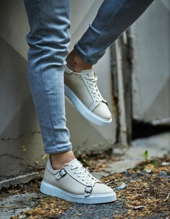 Beige Mid Top Monk Strap Sneakers