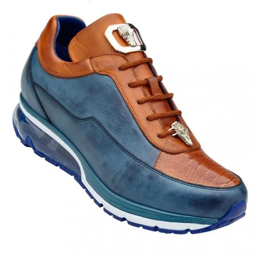 Belvedere  Flash  Antique Blue Safari  Almond Genuine Ostrich  Soft Italian Calf Skin Sneakers