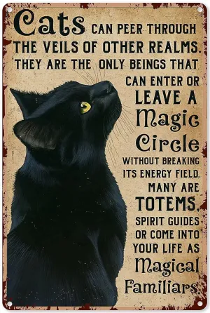 Black Cat Magical Familiars | Black Cat Lover Gift | Kitchen Decor Bar Bathroom Garden Home Outdoor Decoration | Metal Tin Signs 8 x 12 Inch
