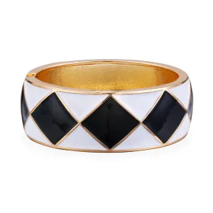 Black Enamel & 18K Gold-Plated Rhombus Bangle