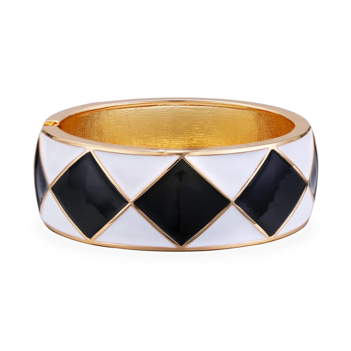 Black Enamel & 18K Gold-Plated Rhombus Bangle