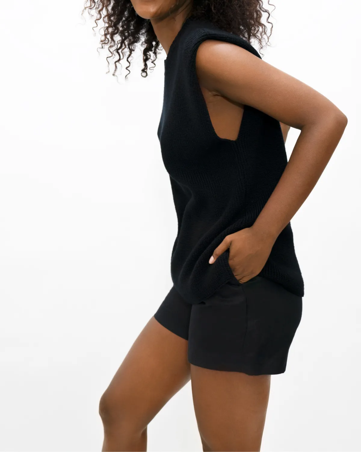 Black High Neck Ribbed Knitted Top
