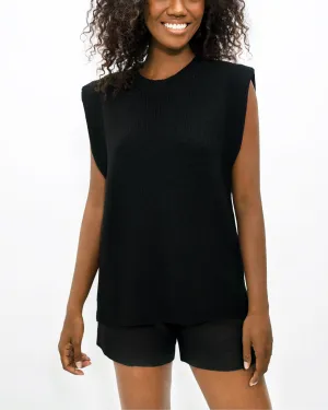 Black High Neck Ribbed Knitted Top