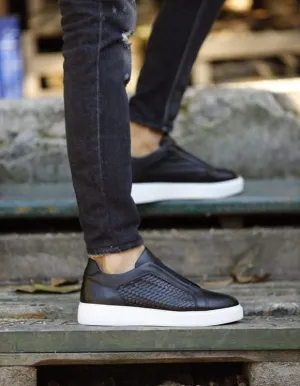 Black Laceless Woven Slip-On Sneakers