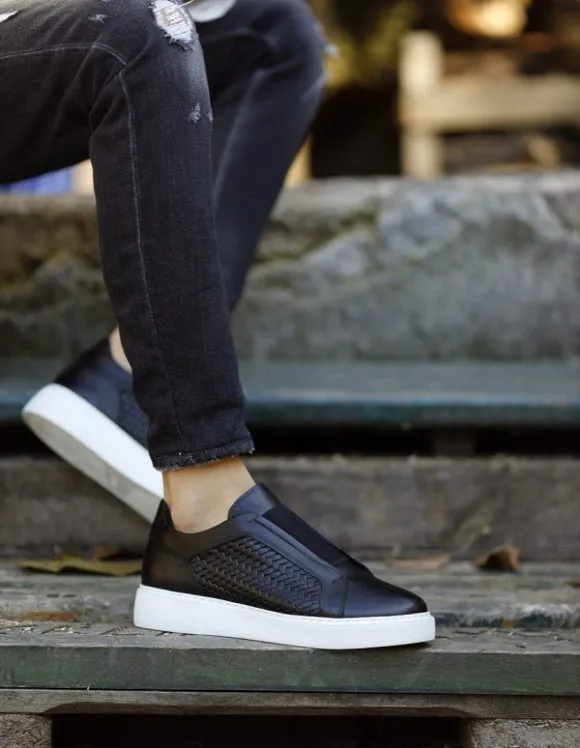 Black Laceless Woven Slip-On Sneakers