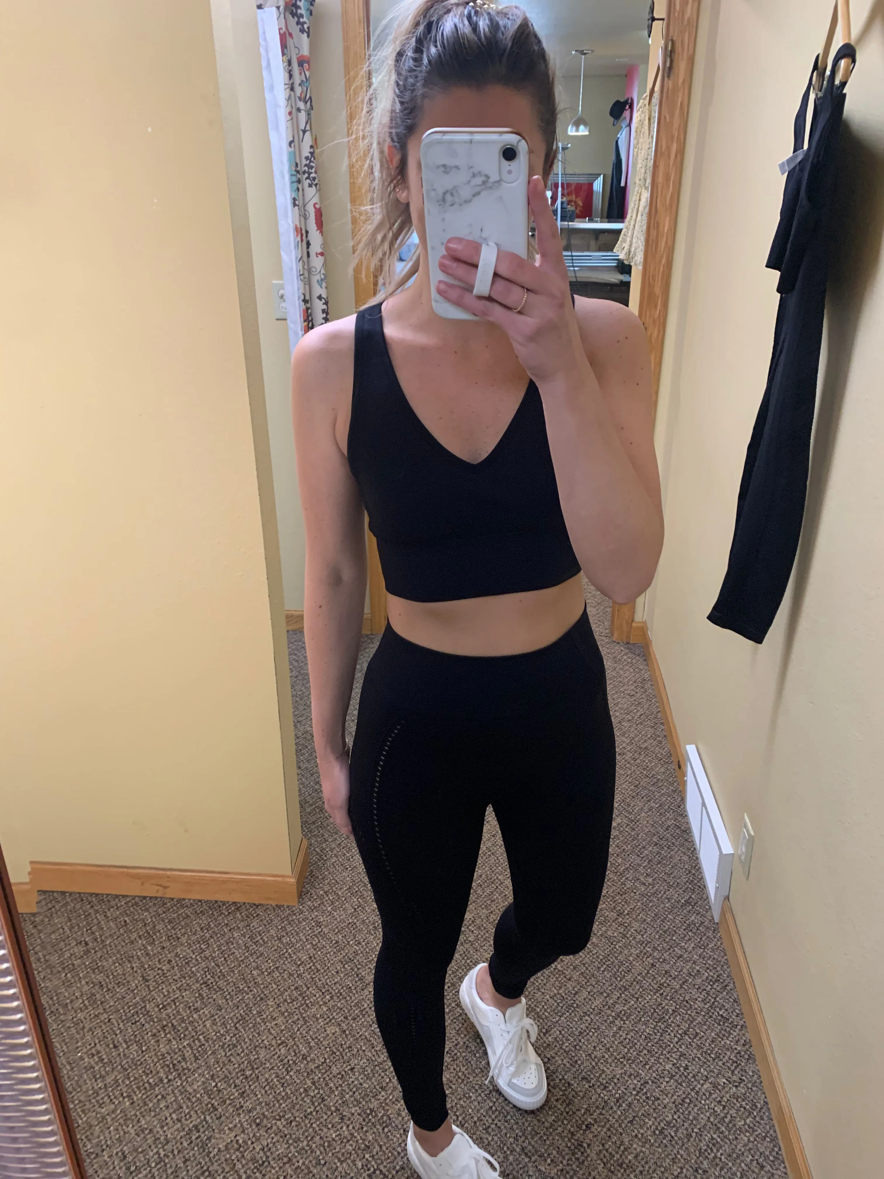 black mesh insert sports bra   leggings set