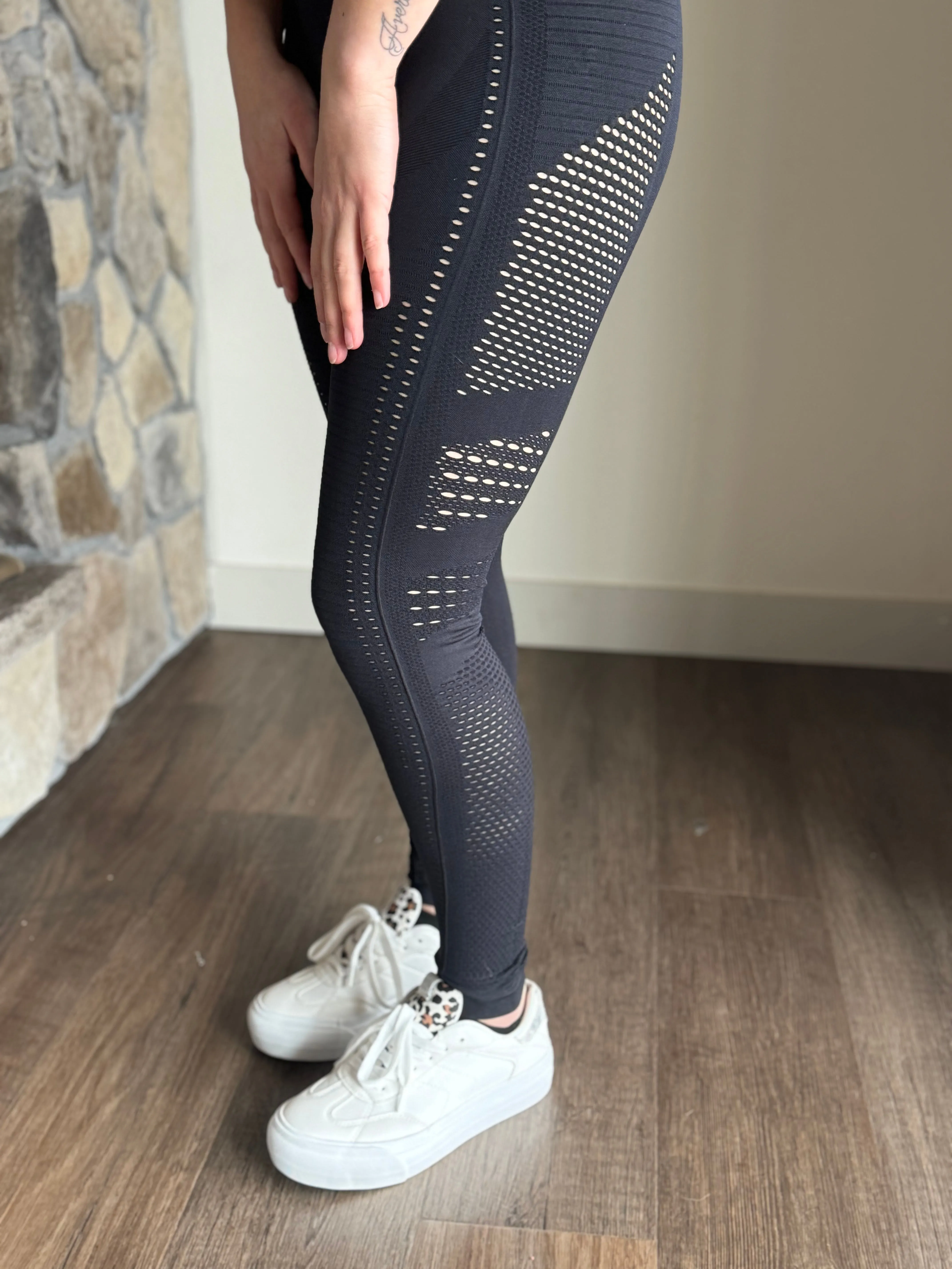 black mesh insert sports bra   leggings set