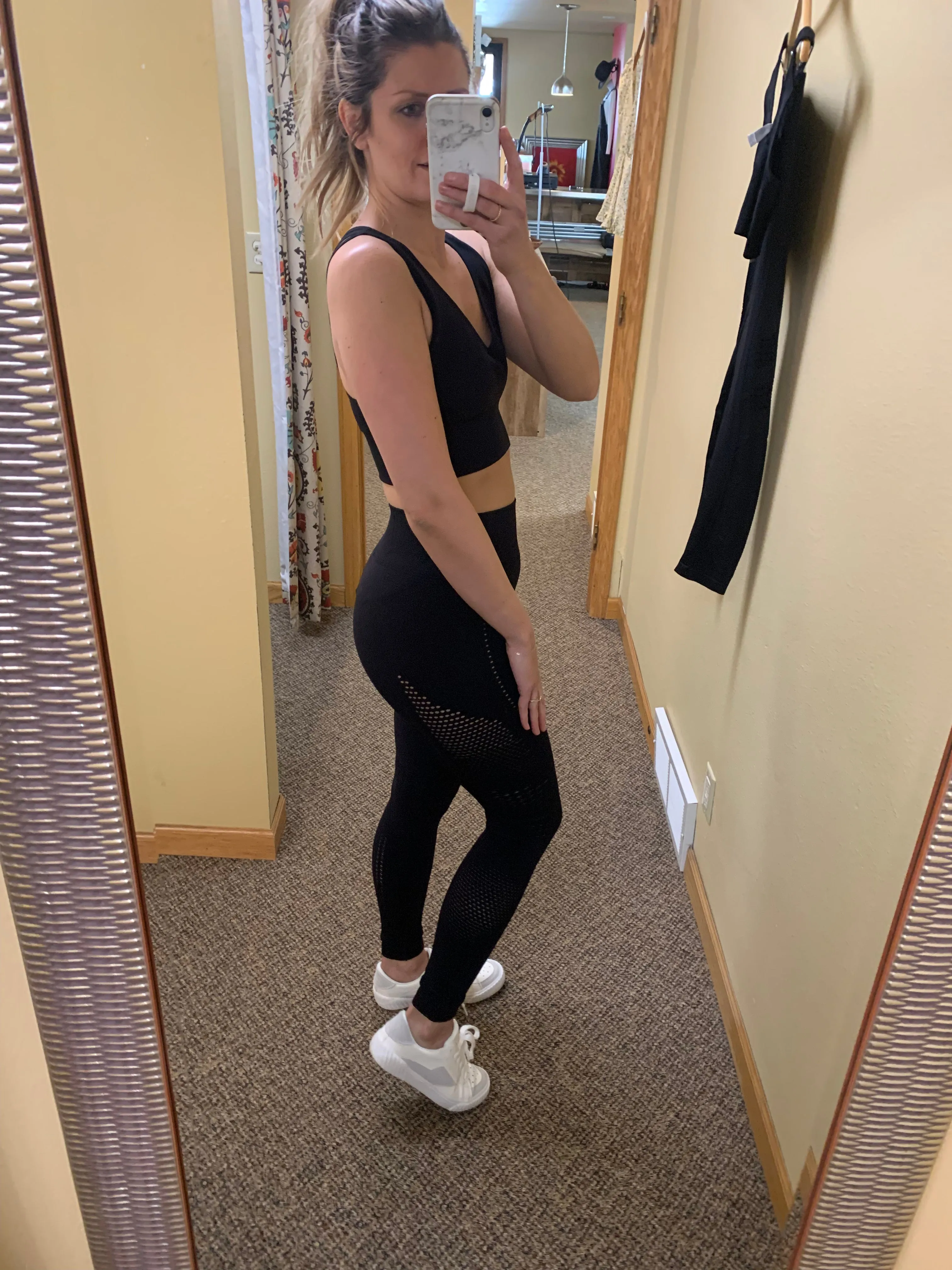 black mesh insert sports bra   leggings set