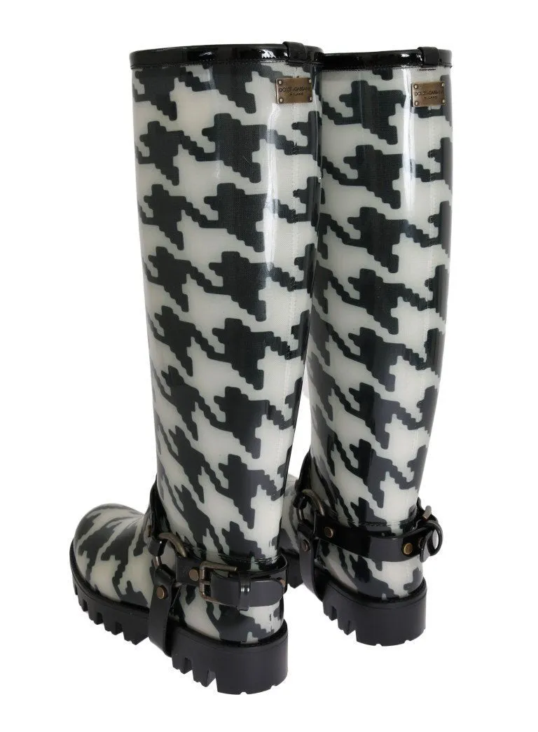 Black White Pattern Rubber Rain Boots