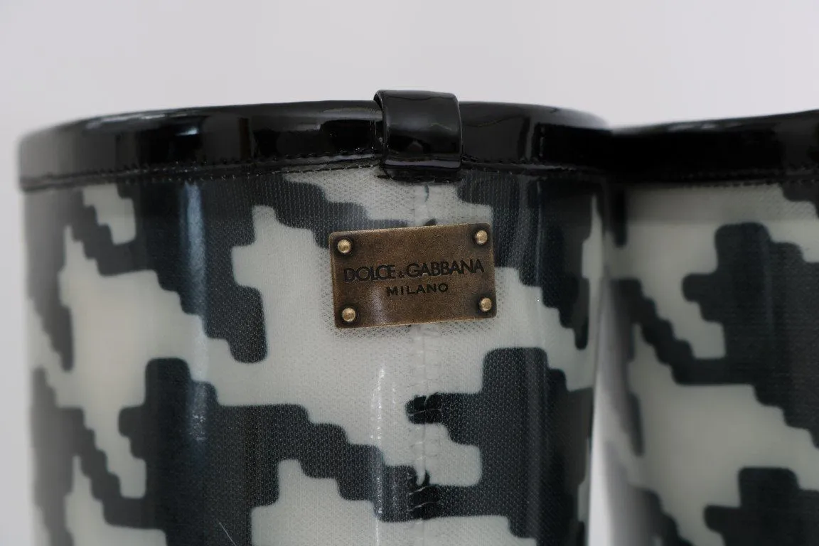 Black White Pattern Rubber Rain Boots