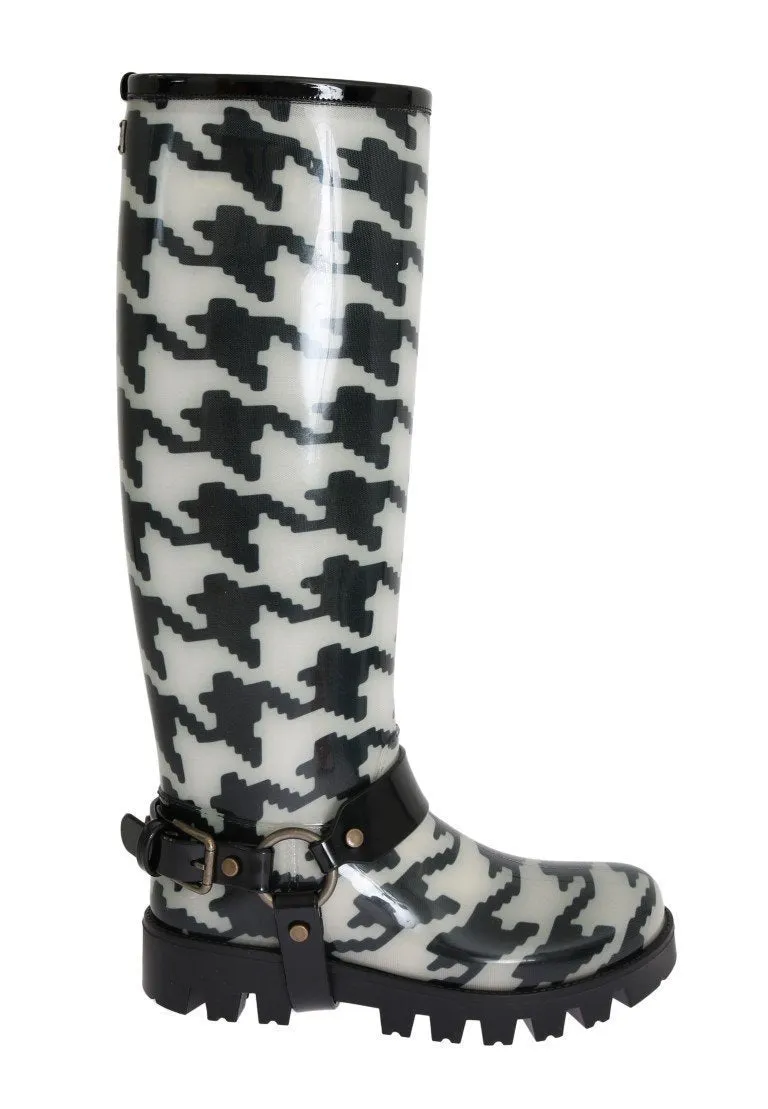 Black White Pattern Rubber Rain Boots