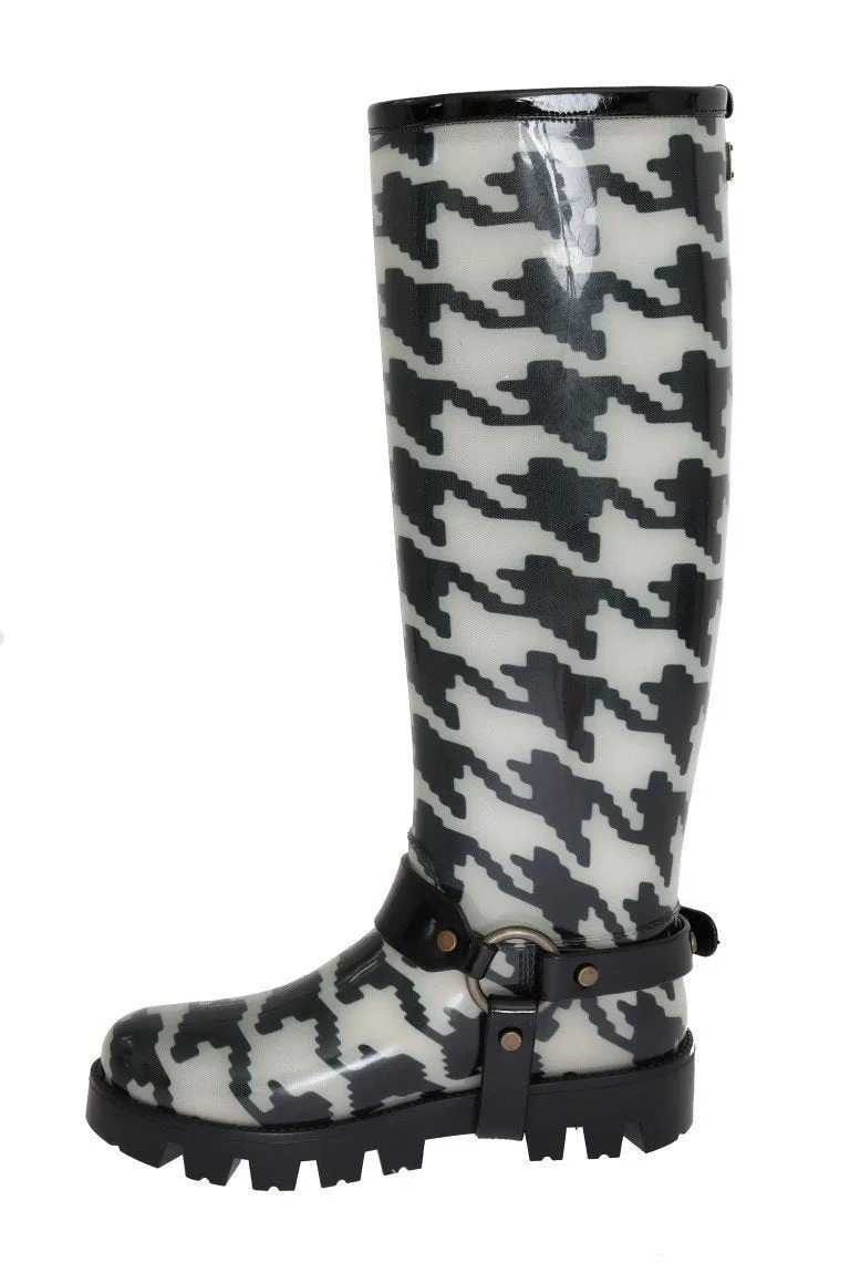 Black White Pattern Rubber Rain Boots