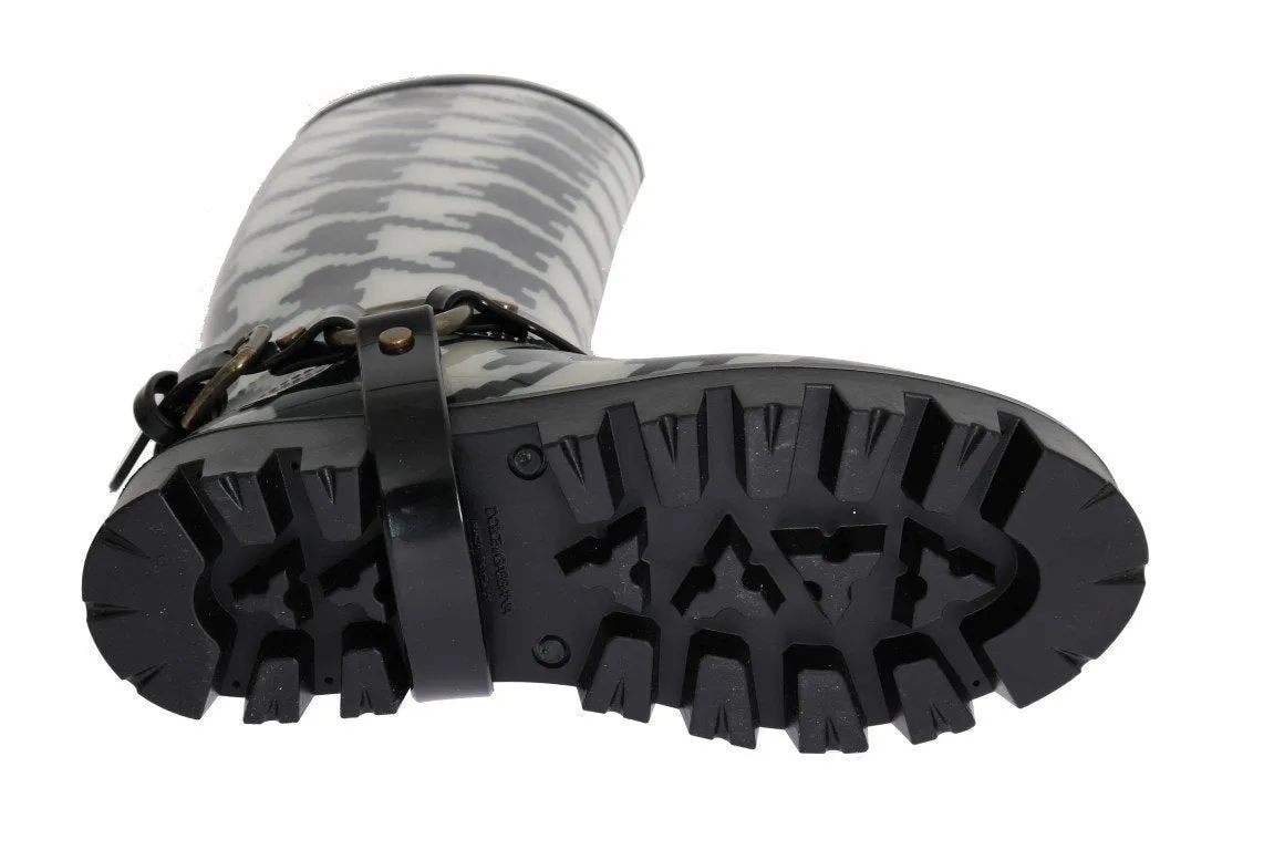 Black White Pattern Rubber Rain Boots