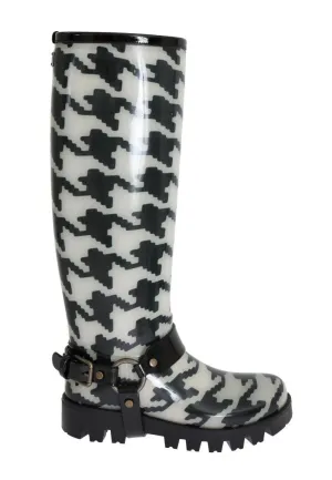 Black White Pattern Rubber Rain Boots