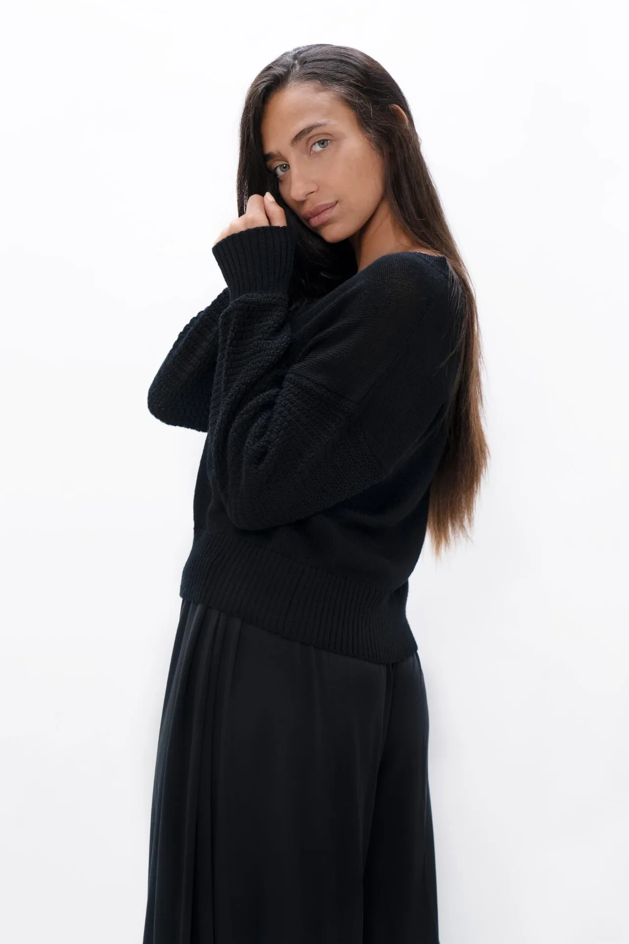 Black Wool V Neck Sweater