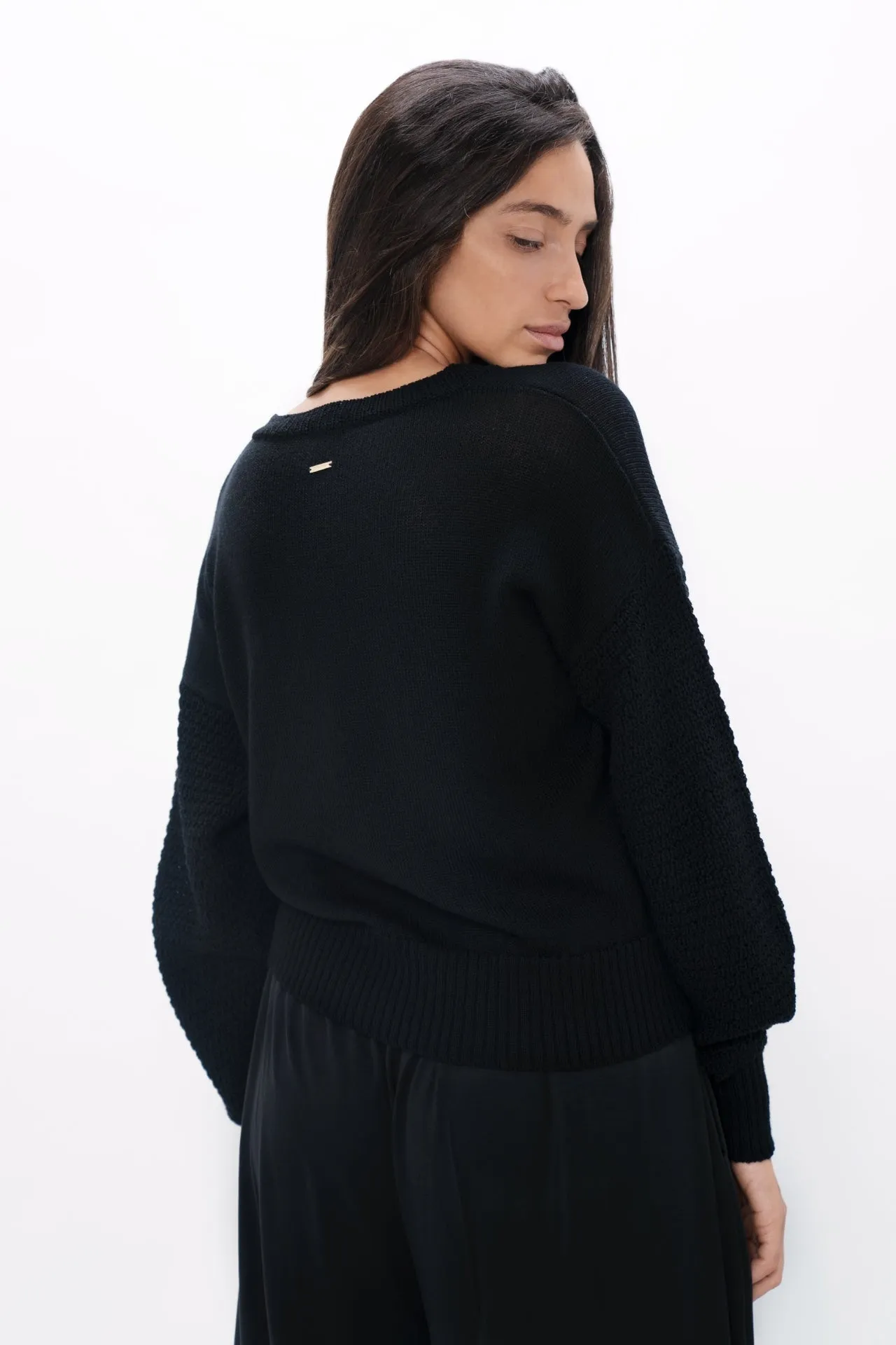 Black Wool V Neck Sweater