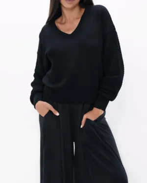 Black Wool V Neck Sweater