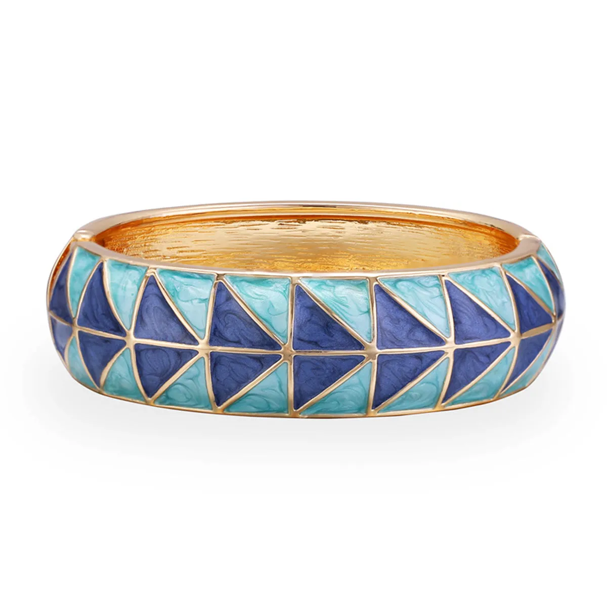 Blue Enamel & 18K Gold-Plated Triangle Bangle