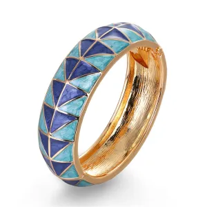 Blue Enamel & 18K Gold-Plated Triangle Bangle